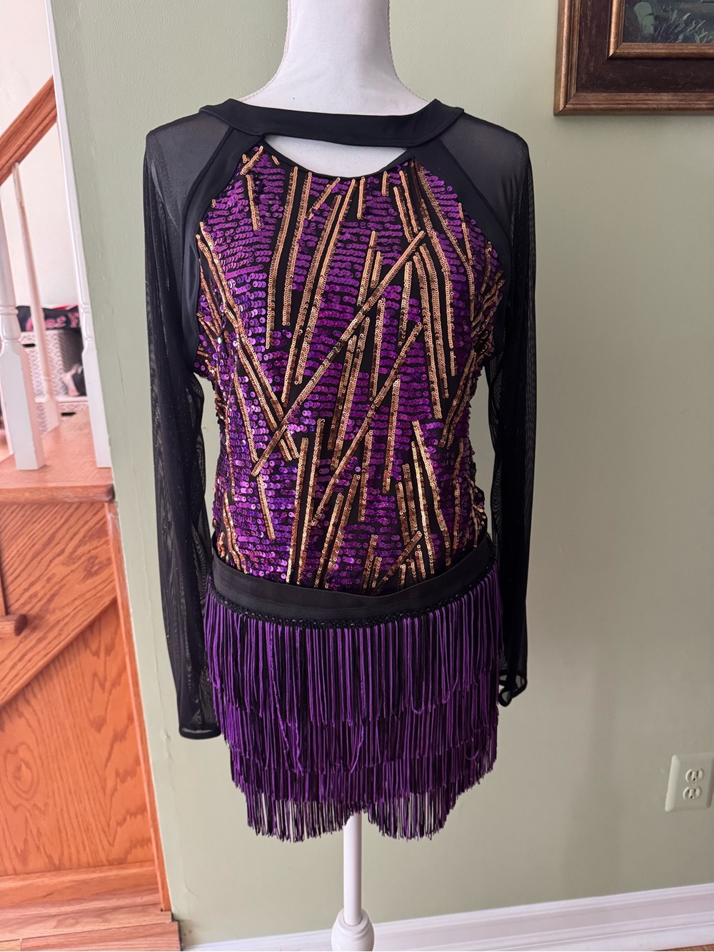 Weissman Black & Purple Dancewear Bodice with Sheer Sleeves
